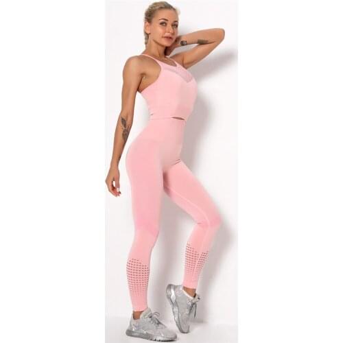 Seamless Women Nylon Yoga Set Crop Tops Leggings Sport Fitness Pants Workout Clothes For Women Gym Yoga Sport Running Set