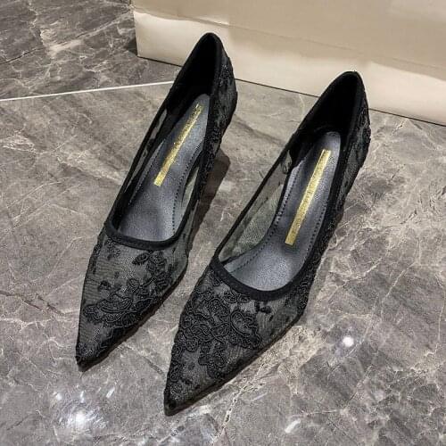 Mesh Hollow Pointed High-heeled Shoes Female Stiletto Girl Single Shoes 2021 Autumn New Breathable Mesh All-match Womens Shoes