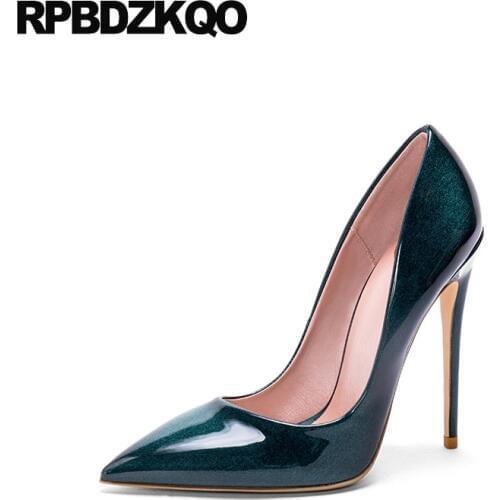 Ladies Size 4 34 10 42 2017 33 European Patent Leather Golden 12cm 5 Inch Pointed Toe Office Ultra Stiletto Fetish High Heels