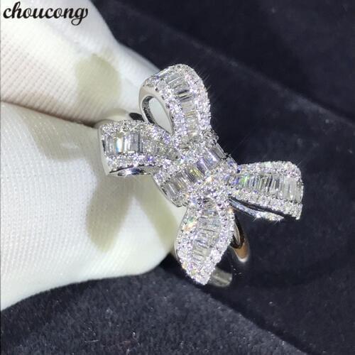 Choucong Bowknot Lady Ring 925 sterling Silver AAAAA Zircon cz Promise Engagement Wedding Band Rings For Women Finger Jewelry