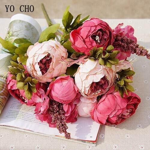 1 Bouquet Silk Peonies Wedding Party Faux Flores Silk Artificial Flowers Bride Bouquet Wedding Room Table Vase Decor Fake Peony