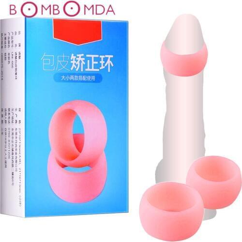 2Pcs Men Dick Sleeve Cock Rings Delay Ejaculation Male Chastity Device Sex Toys For Men Erotic Penis Rings Foreskin Correction