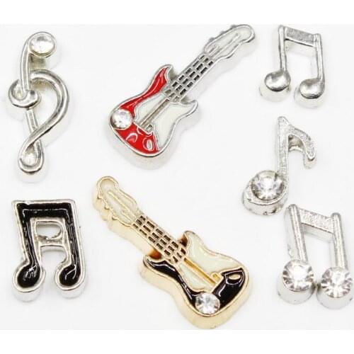 20pcs/lot Guitar Single Note Double Note Enamels Music Floating Charms For Glass Lockets Memory Pendant Jewelry