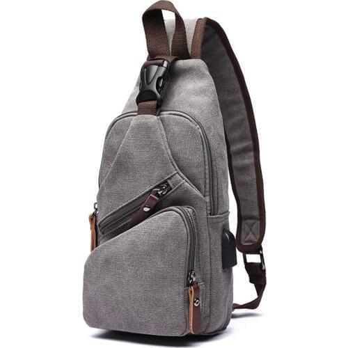 3PCS / LOT Leisure Men Chest Bag Canvas USB Charging Bags Men Shoulder Crossbody Bag Handbag Travel Male Anti-theft Chest Pack