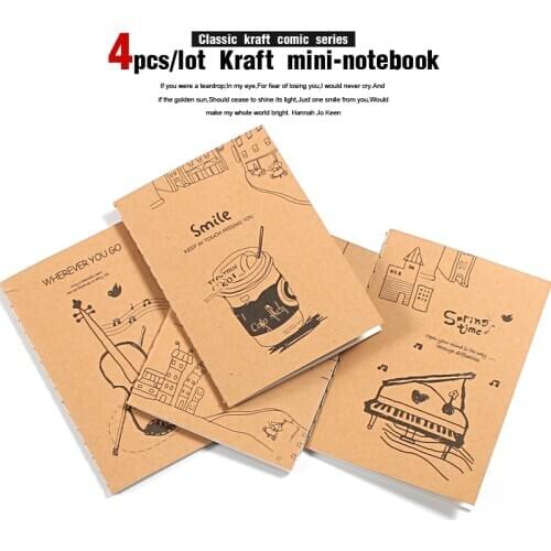 4pcs/lot Kraft memo pad kawaii cute Notepad Mini Notebook Dairy Note Book Travelers Notatnik Kawaii Small School