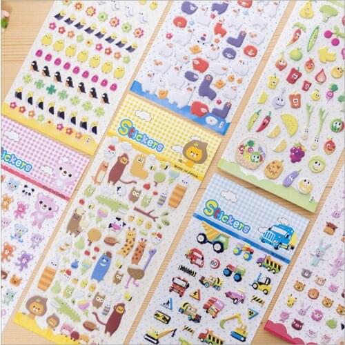 40 pcs/lot Cute Childrens Cartoon Korean 3D bubble Stickers Children Decorative Stationery Sticker Multi Label Wholesales