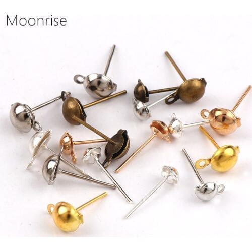 5OPcs 4mm 5mm 6mm 8mm Gold/KC gold /Rhodium Earring Post Pin Stud With Loop Earrings DIY Jewelry Making Findings Accessory HK086