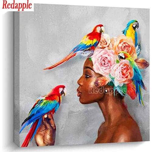5d diy diamond painting Afro flower woman,new daimond embroidery full round mosaic parrot girl diamond inlaid pattern,hobby gift