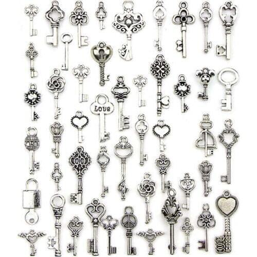 50PCS Mix Antique Key Lock Love Charm Pendants For Diy Bracelet Necklace Accessories Jewelry Making Handmade