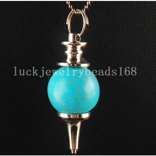 Free Shipping Women Fashion Jewelry Blue Howlite Pendulums Ball Pendant Necklace With Chain 1pcs C3224