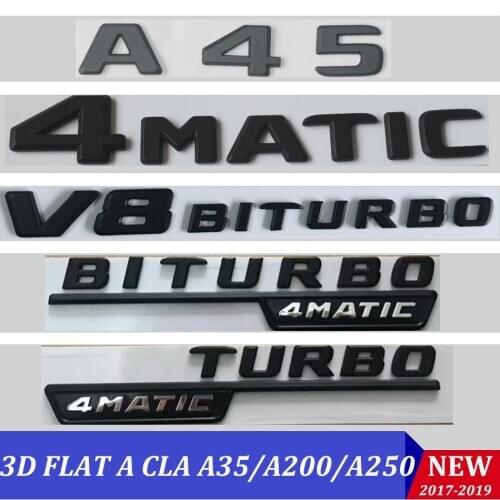 Black Flat 3D W176 W177 Emblem Sticker A45 A180 A200 A250 Auto Car Letters Trunk Rear Star 4MATIC Emblema For Mercedes Benz AMG