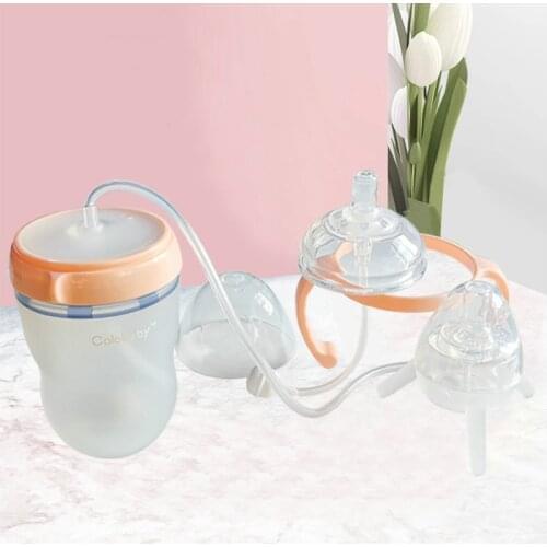 250ml Baby Bottle Kids Cup Silicone Sippy Children Training Cute Baby Drinking Water Straw Feeding Bottle Hands-free bottle