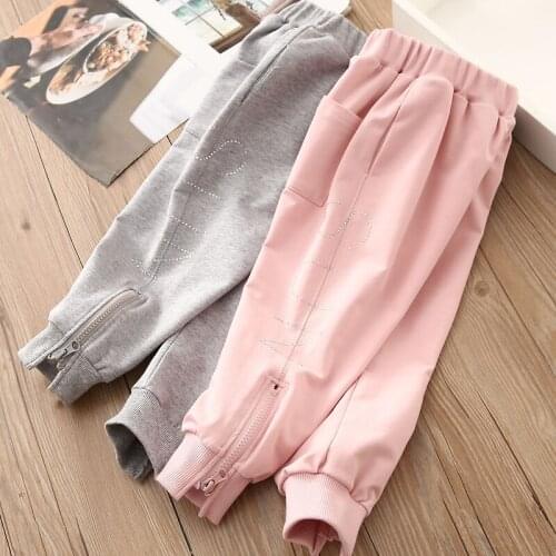 Kids Pants Girls 2021 Spring New Baby Girls Casual Looose Sports Trousers Korean Zipper Cotton Pants for Girls Children Trousers