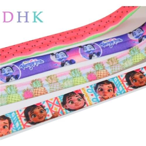 DHK 5/8'' vampirina pineapple train printed Fold Elastic FOE stretch ribbon hairbow headwear Wholesale 5yards C1494
