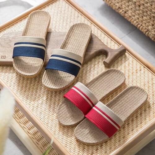 Women Mens Summer Casual Comfortable Flax Slippers Ladies Sandals Home Indoor Summer Spring Autumn Non-Slip Linen Beach Shoes