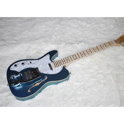 Custom Factory Left-handed Blue Metal TL Electric Guitar with Tremolo System, Maple Neck, White Pearl Pickguard