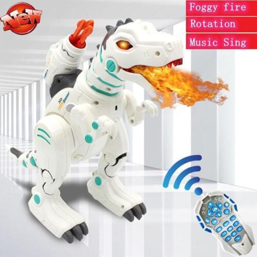Foggy fire RC Battle Dinosaur Robot Toy 360 Degree Rotate Spray Flame Dinosaur With Bullet Music Singing Seak Story RC Toy gifts