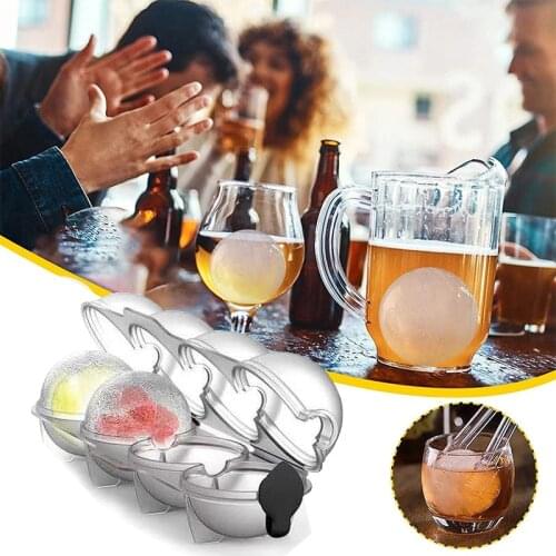 4 Cavity Ice Cube Maker Big Size Ball Ice Molds Sphere Round Whiskey Cocktail DIY Ice Moulds Bar Kitchen Tool Ice Ball Mold