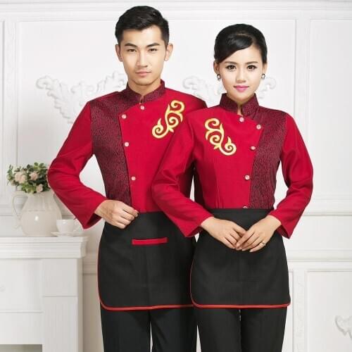 Chinese Restaurant Uniform for Waiter Clothing Long Sleeve Waitress Uniform Bar Work Wear Uniform 18