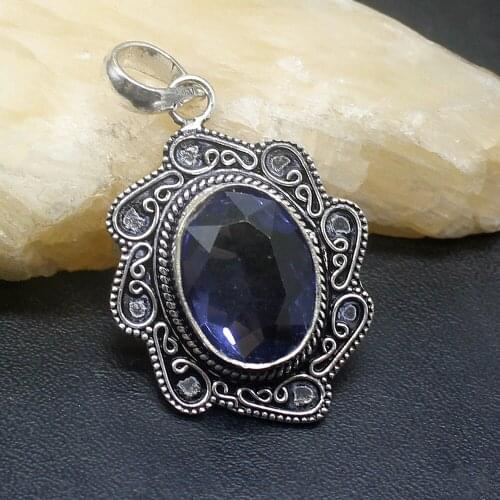 Gemstonefactory Jewelry Big Promotion 925 Silver Charming Vintage Blue Topaz Women Ladies Mom Gifts Necklace Pendant 0357