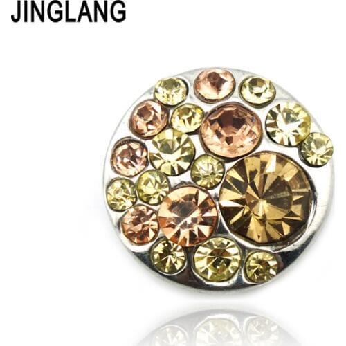 JINGLANG New Fashion 18mm Snap Buttons Yellow Rhinestone Metal Clasps Fit DIY Interchangeable Necklace Jewelry Accessories
