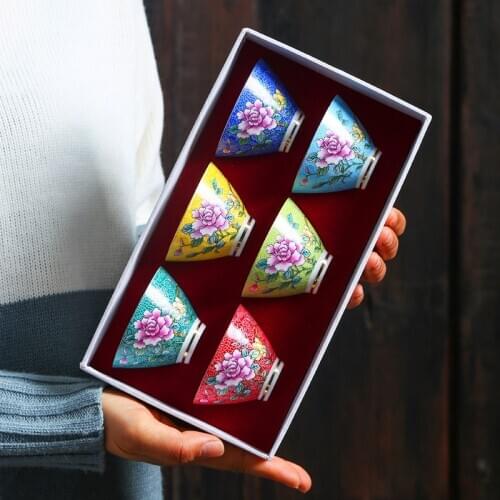 6-Piece Enamel Ceramic Tea Cup Master Cup Single Large Tea Cup Fair Cup Tea Washing Cup Kung Fu Tea Set Gift Box