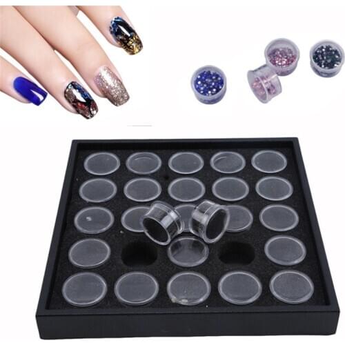 50/25 Pots Nail Art Storage Organizer Container Box False Tips Glitter Rhinestone Plastic Empty Boxes Case Manicure Tool