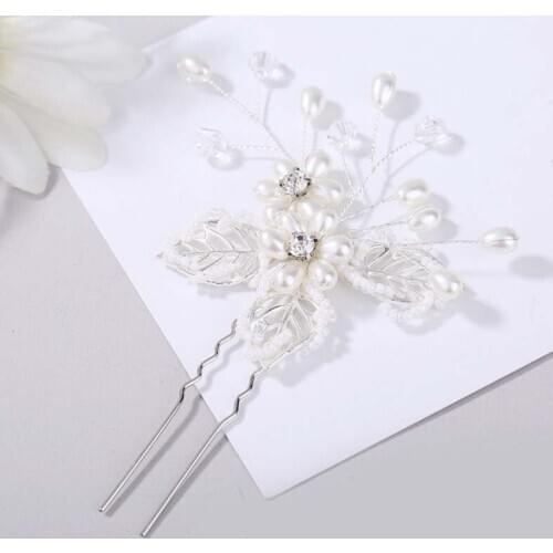 Crystal Pearl Leaf Hair Pins Tiaras Hair Jewelry Rhinestone Bridal Hairpin Hair Sticks Wedding Bridal Hair Accessories