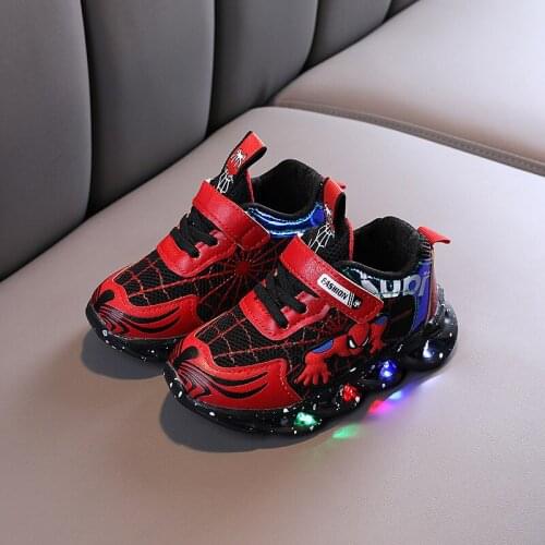 Childrens Spiderman Glowing Sneakers Kids Shoes Girl Boy Casual LED Sports Shoes With Lights Baby Toddler Luminous Shoes 21-30