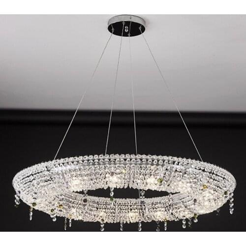 Round chandelier lighting for bedroom living room crystal lights oval kitchen hanging lamp chrome led chandeliers