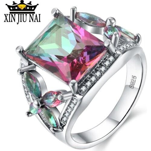 Fashion Multicolor CZ Zircon Engagement Ring With White Silver Color Square Crystal Rings for Women Party Jewelry Gift mujer