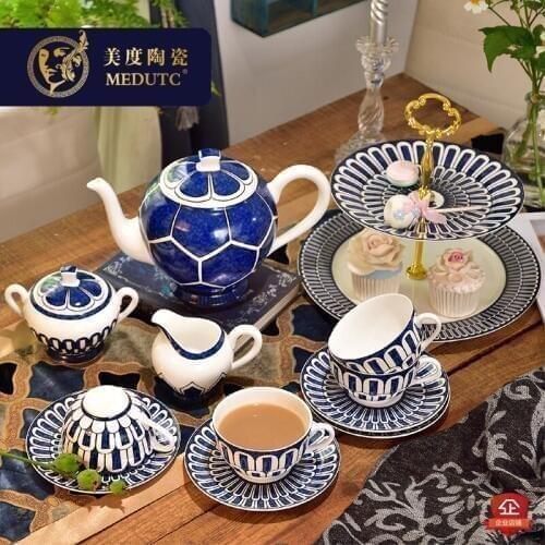 Bleus d'Ailleurs Bone China Coffee Set Luxury Porcelain Tea Set Advanced Pot Cup Ceramic Mug Sugar Bowl Creamer Teapot Drinkware