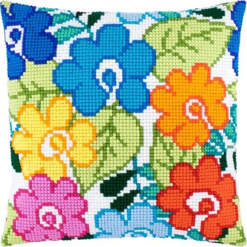 Cross Stitch Cushion Cover Summer Flowers Needlepoint Kits Pre-Printed Canvas Chunky Yarn Cross-stitch Pillow Case Arts & Crafts