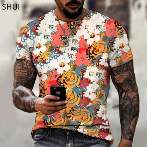 New Mens Oil Painting Style Hip-hop Painted 3D Harajuku Street Dress Printed Short-Sleeved Hip-hop Summer Fashion Top