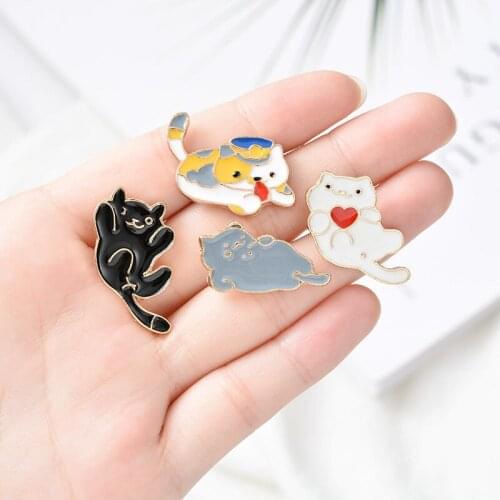 New Fashion Cute Cat Pins Zinc Alloy Funny Cats Brooch значки Shirt Bag Lapel Badge Enamel Pin for Gift