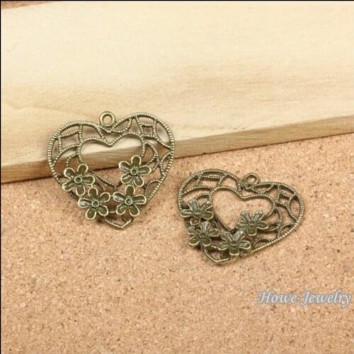 Wholesale 34 pcs Vintage Charms Love Heart Pendant Antique bronze Fit Bracelets Necklace DIY Metal Jewelry Making