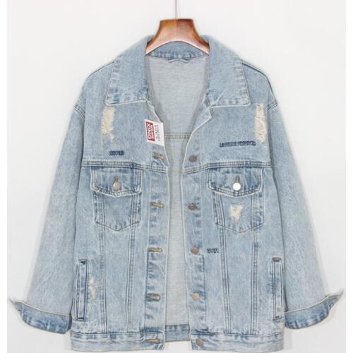 Autumn Korean Holes Letter Embroidery Denim Jacket Coat Women Outerwear Casual Loose Short Jeans Jackets Female Chaqueta Mujer