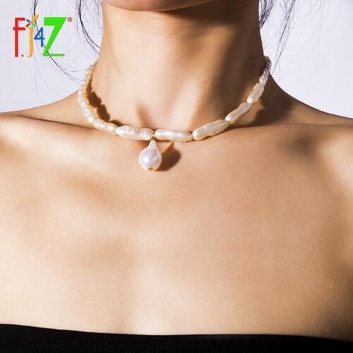 F.J4Z Irregular Pearl Chokers Bohemian Women Collar Necklaces Simulated Pearl Costume Female Necklaces Jewelry Gifts