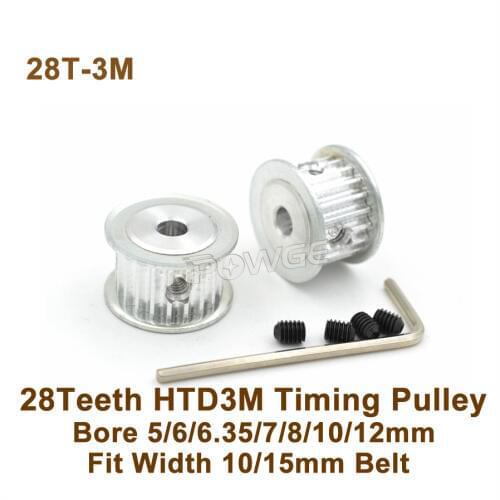 POWGE 28 Teeth 3M Timing Pulley Bore 5-12mm Fit W=10/15mm 3M Belt 28T 28Teeth HTD3M Synchronous Belt Pulley 28-3M AF