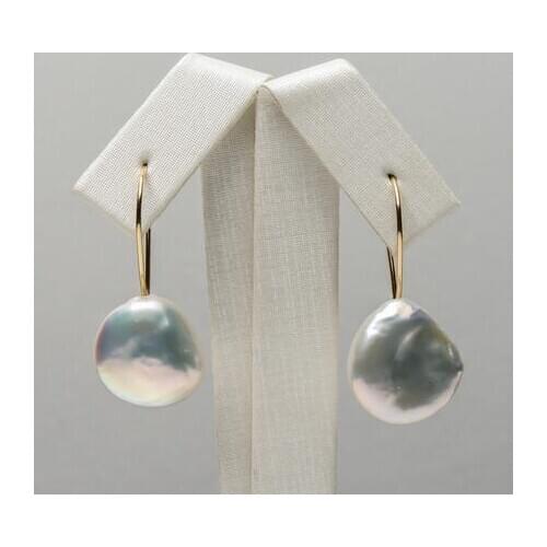 17*16mm White Freshwater Cultured Kasumi Pearl Drop Earrings 925 Sterling Silver