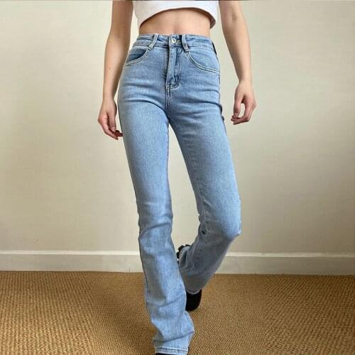 TVVOVVIN High Waist Washed Bleached Bodycon Jeans Woman European Fashion Slim Flare Pants Female Denim Trouser FNO2
