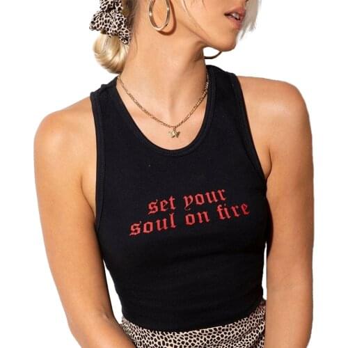 Women Tank Crop Tops Sexy Female Underwear Short Tight Camisoles Vest Letter Street Club Wear Summer Woman Top