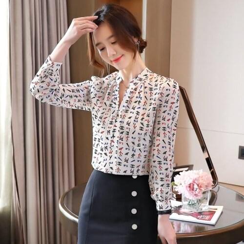 Cover belly chiffon shirt long-sleeved womens 2021 spring new printed chiffon shirt loose all-match blouse