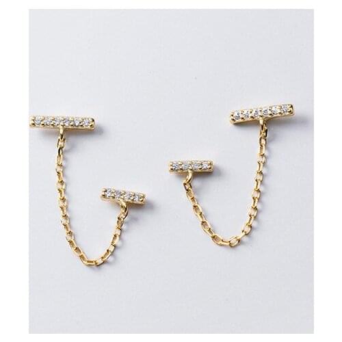 S925 Sterling Silver Color Zirconia Inlaid Stick-shaped Double Pierced Temperament Stud Earrings for Women Girls Lady Jewelry