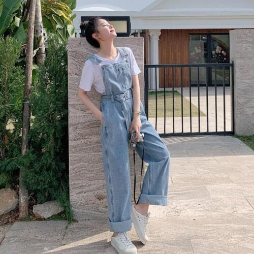 High Street Jeans Jumpsuits with Belt Women 2021 Summer New Style Korean Loose Overalls Y2k Baggy Denim Wide Leg Pants Plus Size