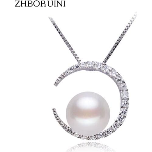 ZHBORUINI Pearl Necklace Natural Freshwater Pearl Moon Pendants 925 Sterling Silver Jewelry For Women Fashion Accessories
