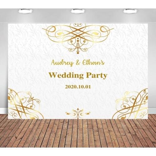 Photography Backdrops Gold and White Personalized Custom Photo Studio Background for Wedding Party Decorations Photo Booth Props