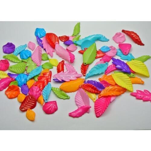 100 Assorted Bubblegum Color Acrylic Flower Petals Leaves Beads Charms Top Hole