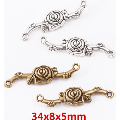 15pcs Charms Double hanging flower connector Pendant Bright Zinc Alloy Fit Bracelet Necklace DIY Metal Jewelry Findings 6428