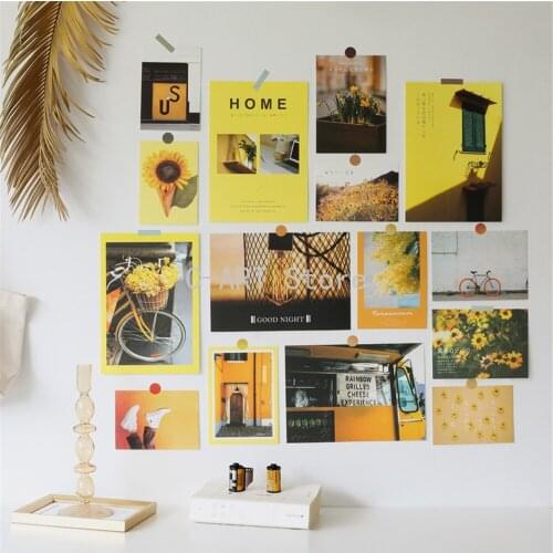 15Pcs Ins Japanese Colors Style Literary Small Fresh Paper Card Photo Wall Stickers Photography Props Decoration Art Home Decor